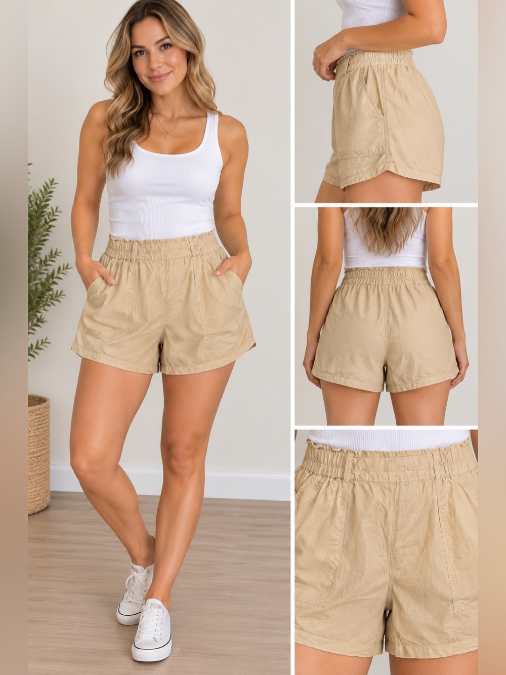 Zac & Rachel High-Waist Elastic Shorts — tan xlarge